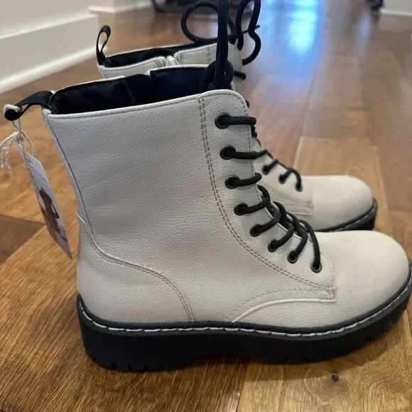 NWT Sincerely Jules Boots Combat military Chunky HARLEY Ivory Boots size 9 - Picture 5 of 12